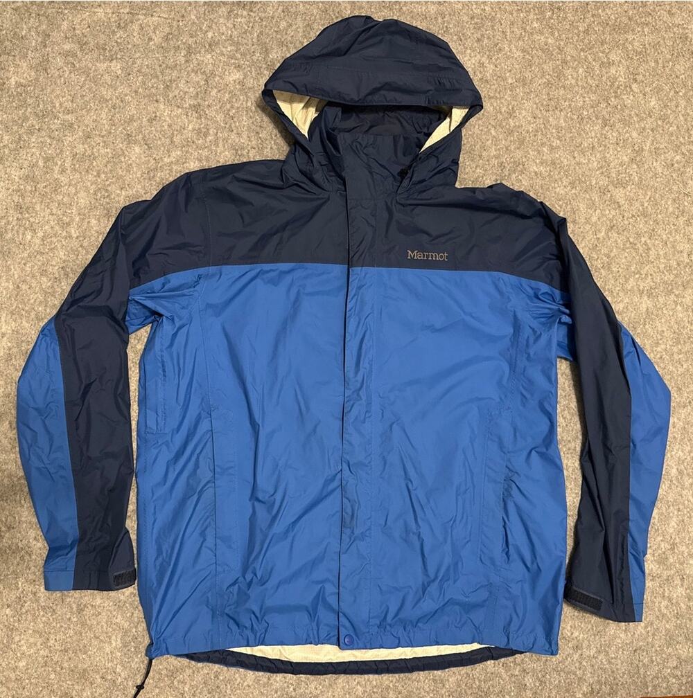 Marmot PreCip Men’s XL Waterproof Rain Jacket Blue Navy Hooded Shell F41200